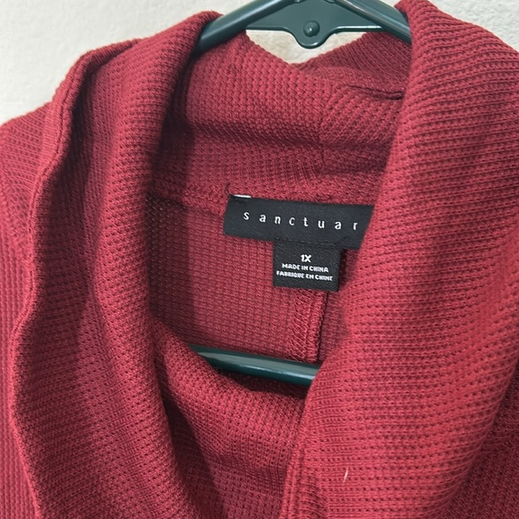 Sanctuary Women's Burgundy Long Sleeve Cowl Neck Waffle Knit Tunic Size 1X - Picture 5 of 8